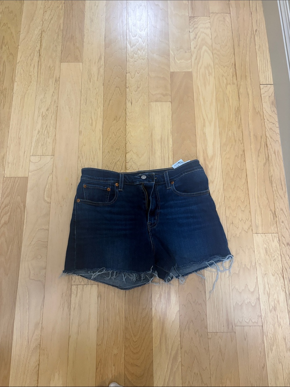 Levi's Dark Blue Denim Cutoff Shorts with Frayed Hem